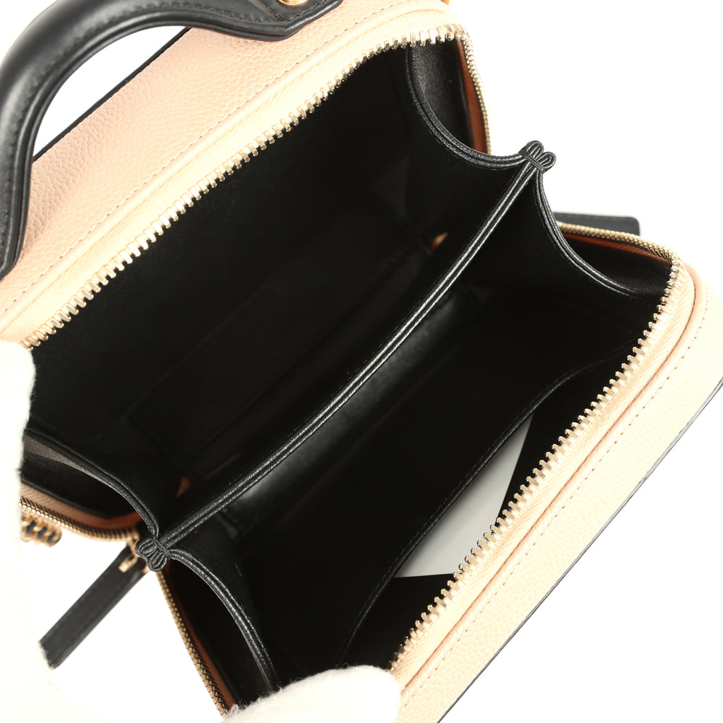 Pre-owned Chanel Small CC Filigree Vanity Case Black and Beige Caviar Antique Gold Hardware - Image 10