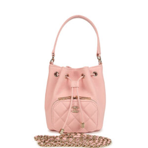 Chanel Mini Top Handle Bucket Bag with Chain Pink Shiny Caviar Light Gold Hardware