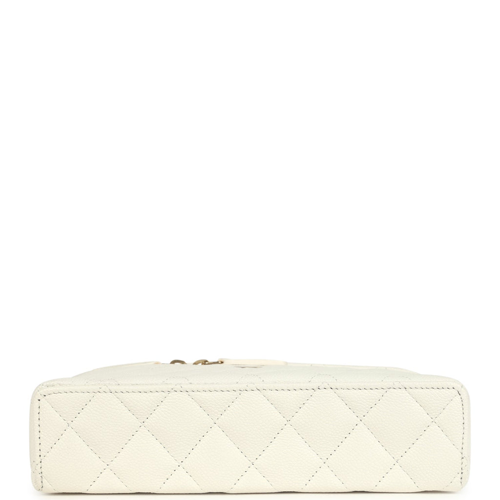 Chanel Top Handle Long Vanity Case with Chain White Shiny Caviar Light Gold Hardware - Image 7
