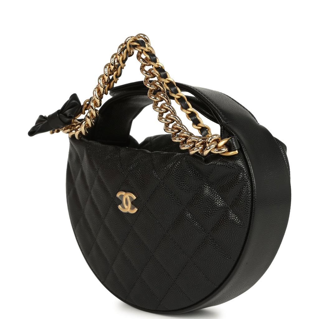 Chanel Mini Round Hobo Pouch Bag Black Shiny Caviar Mixed Metal Hardware - Image 4