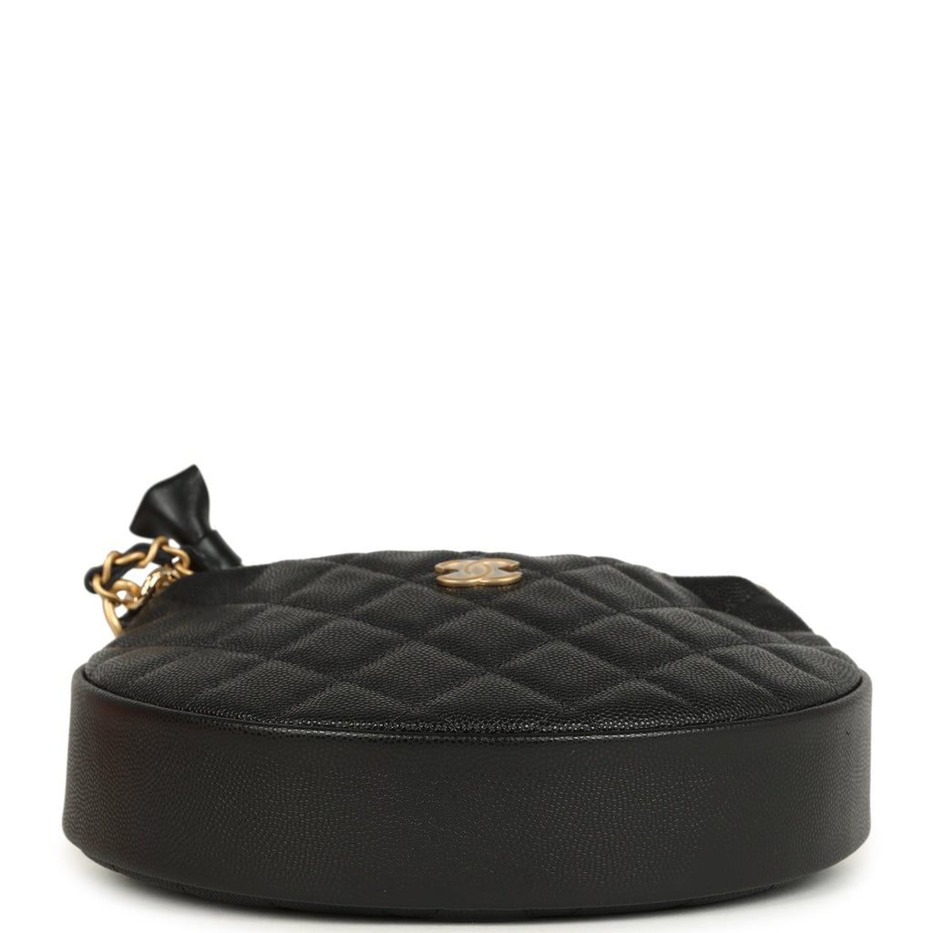 Chanel Mini Round Hobo Pouch Bag Black Shiny Caviar Mixed Metal Hardware - Image 7