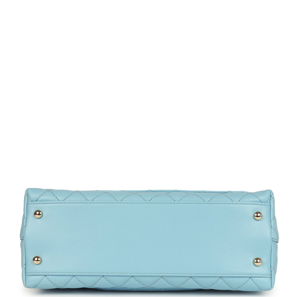 Chanel Medium Coco Top Handle Flap Bag Light Blue Shiny Caviar Light Gold Hardware - Image 7