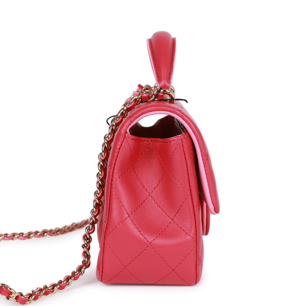 Chanel Mini Rectangular Flap with Top Handle Pink Lambskin Light Gold Hardware - Image 4