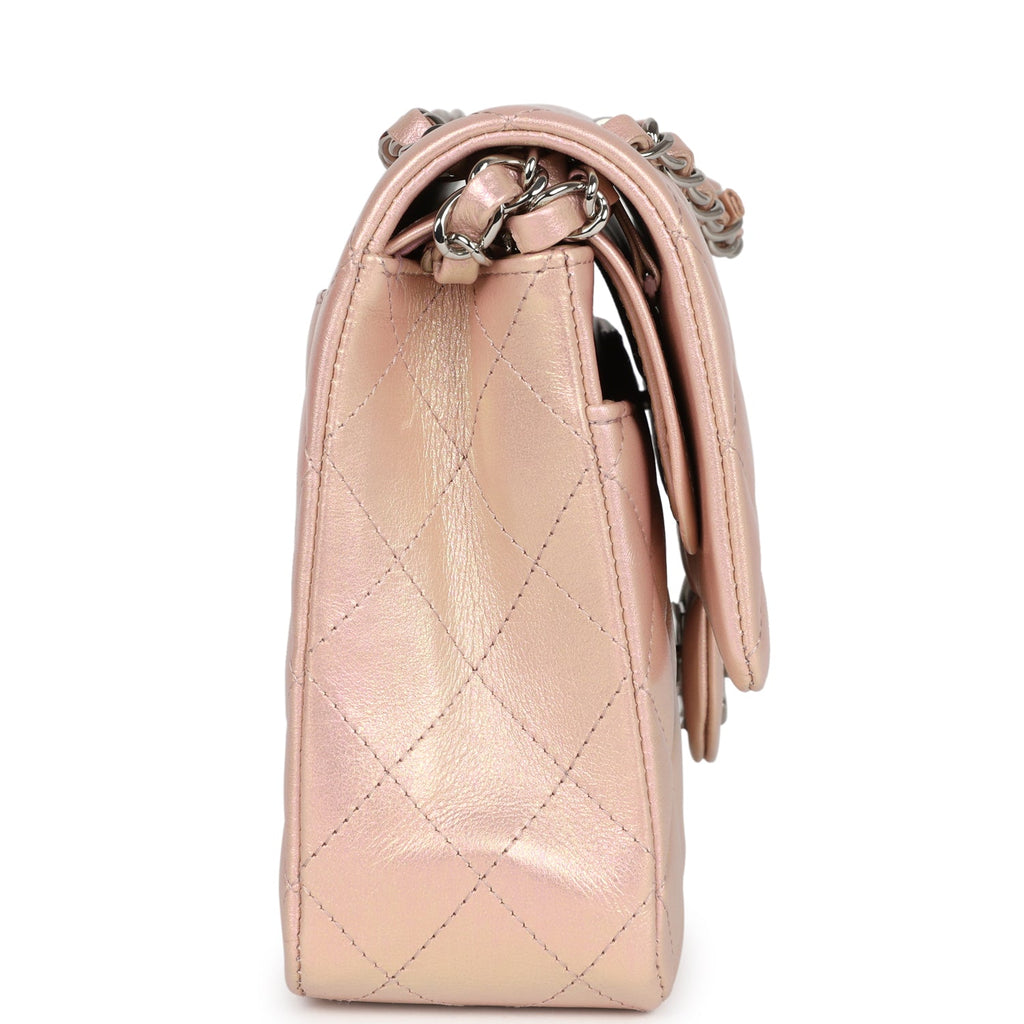 Chanel Medium Classic Double Flap Bag Pink Iridescent Lambskin Silver Hardware - Image 4