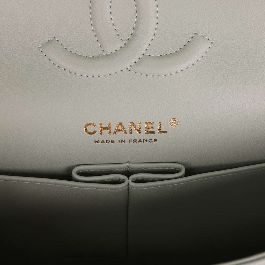 Chanel Medium Classic Double Flap Bag Light Green Caviar Light Gold Hardware - Image 9