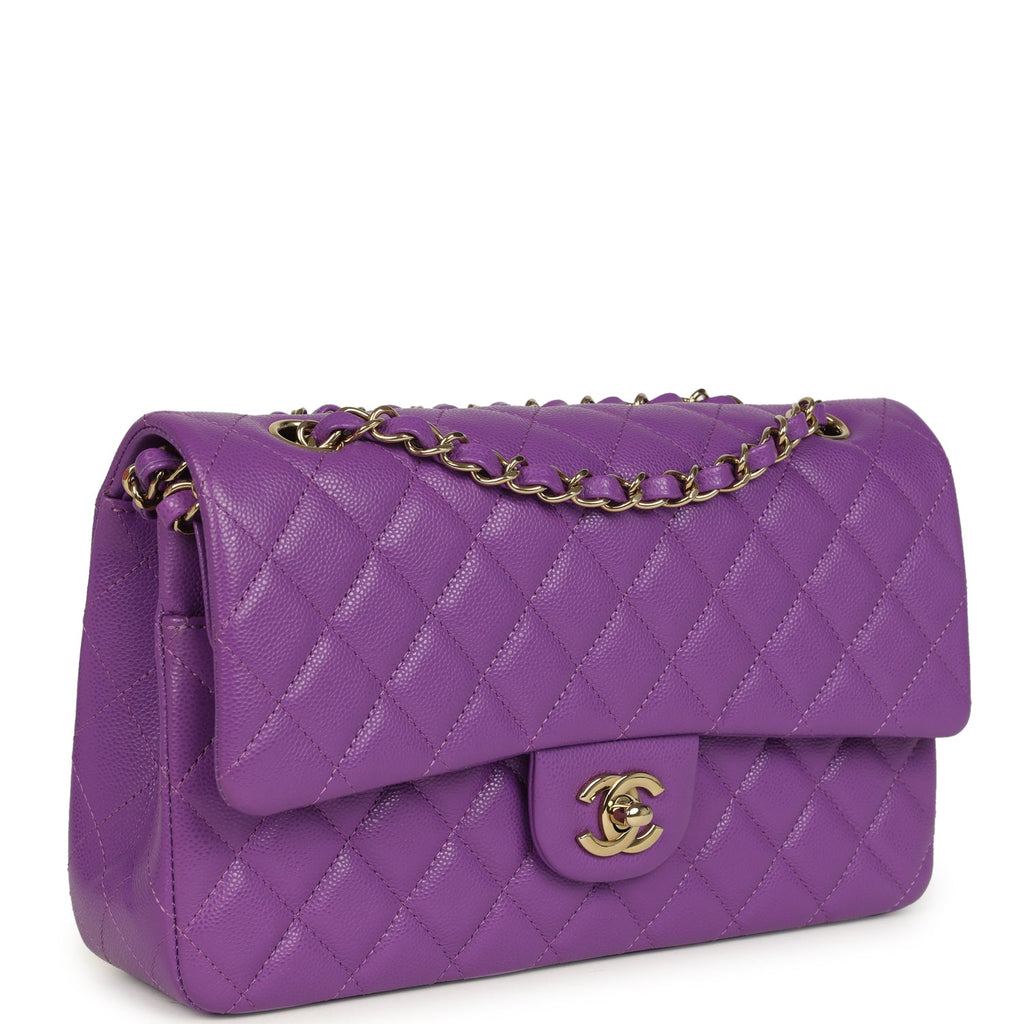 Pre-owned Chanel Medium Classic Double Flap Bag Dark Purple Shiny Caviar Light Gold Hardware - Image 3