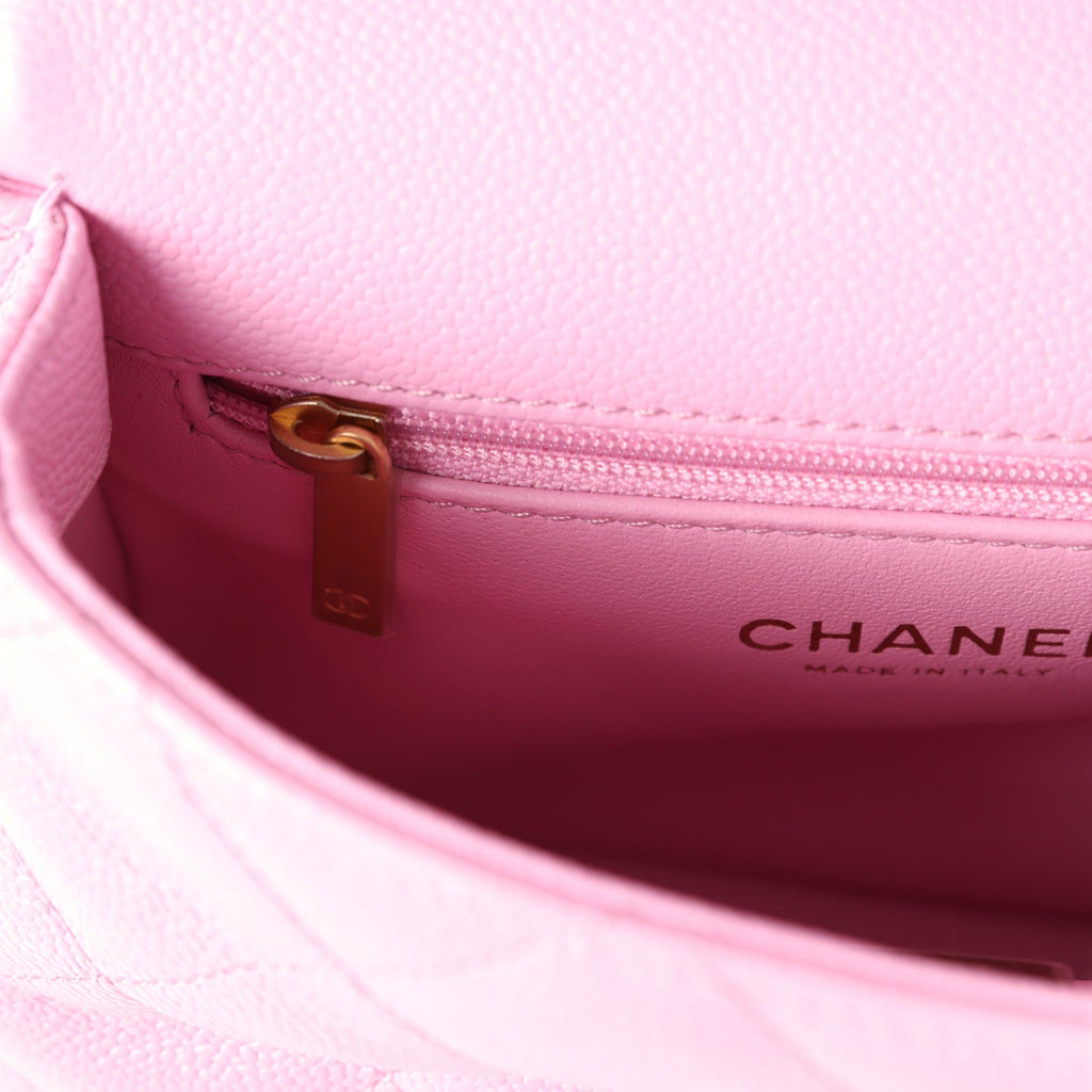 Chanel Mini Sweetheart Crush Square Flap Bag Pink Caviar Aged Gold Hardware - Image 12