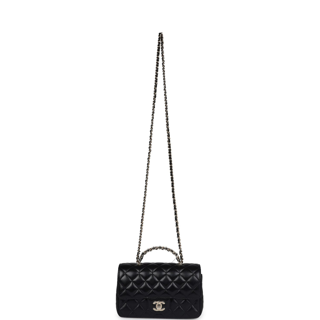 Chanel Mini Rectangular Crystal Top Handle Flap Bag Black Lambskin Light Gold Hardware - Image 8