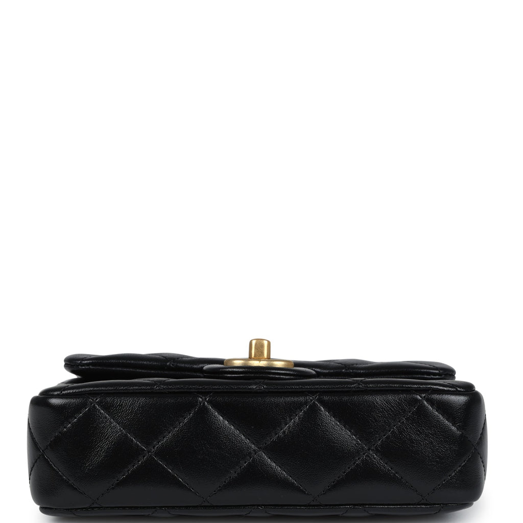 Chanel Mini Sweetheart Crush Square Flap Bag Black Shiny Calfskin Antique Gold Hardware - Image 7