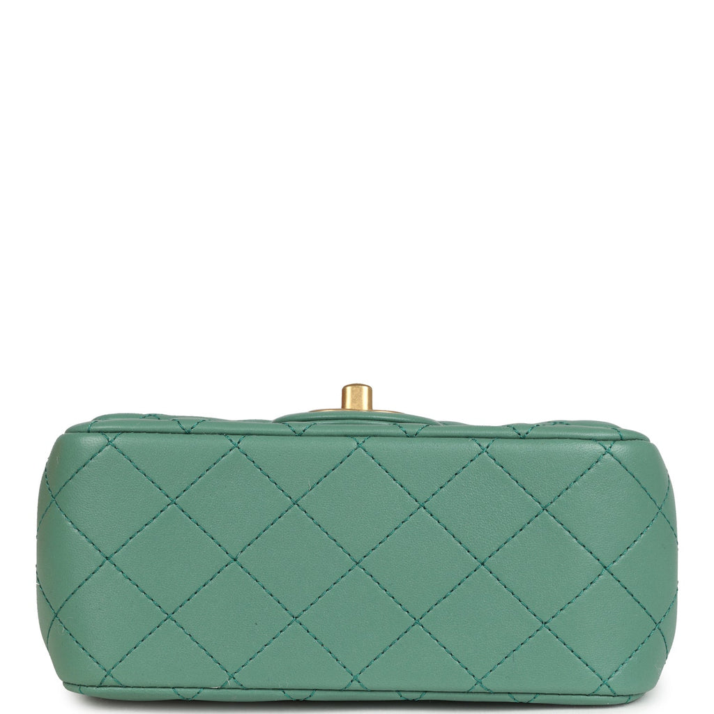 Chanel Mini Square Pearl Crush Flap Bag Green Lambskin Antique Gold Hardware - Image 7