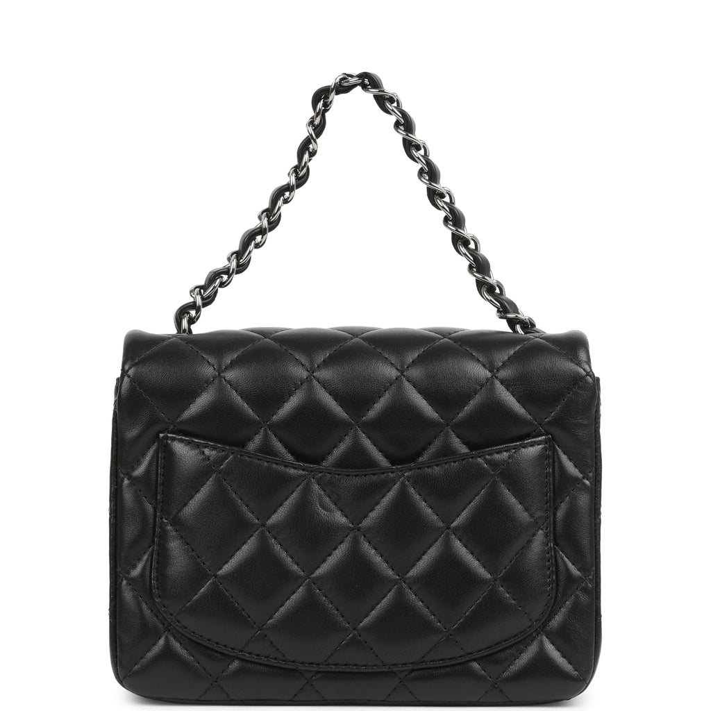 Pre-owned Chanel Mini Classic Square Flap Bag Black Lambskin Ruthenium Hardware - Image 5