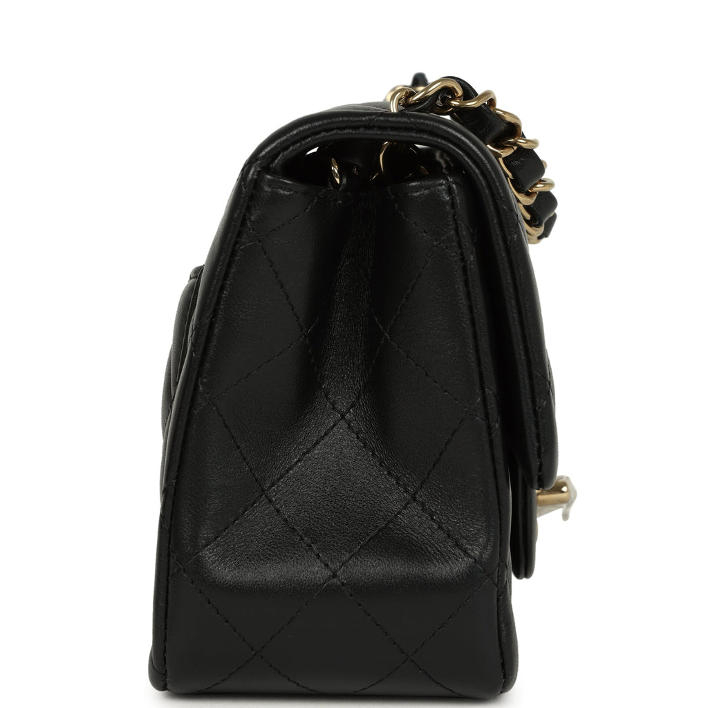 Chanel Mini Classic Square Flap Bag Black Lambskin Light Gold Hardware - Image 4