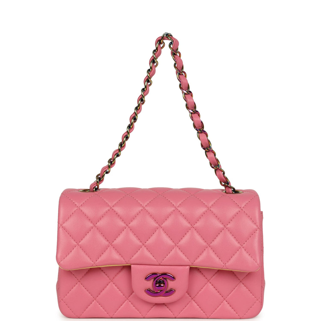 Chanel Mini Classic Rectangular Flap Bag Pink and Yellow Lambskin Iridescent Hardware - Image 8