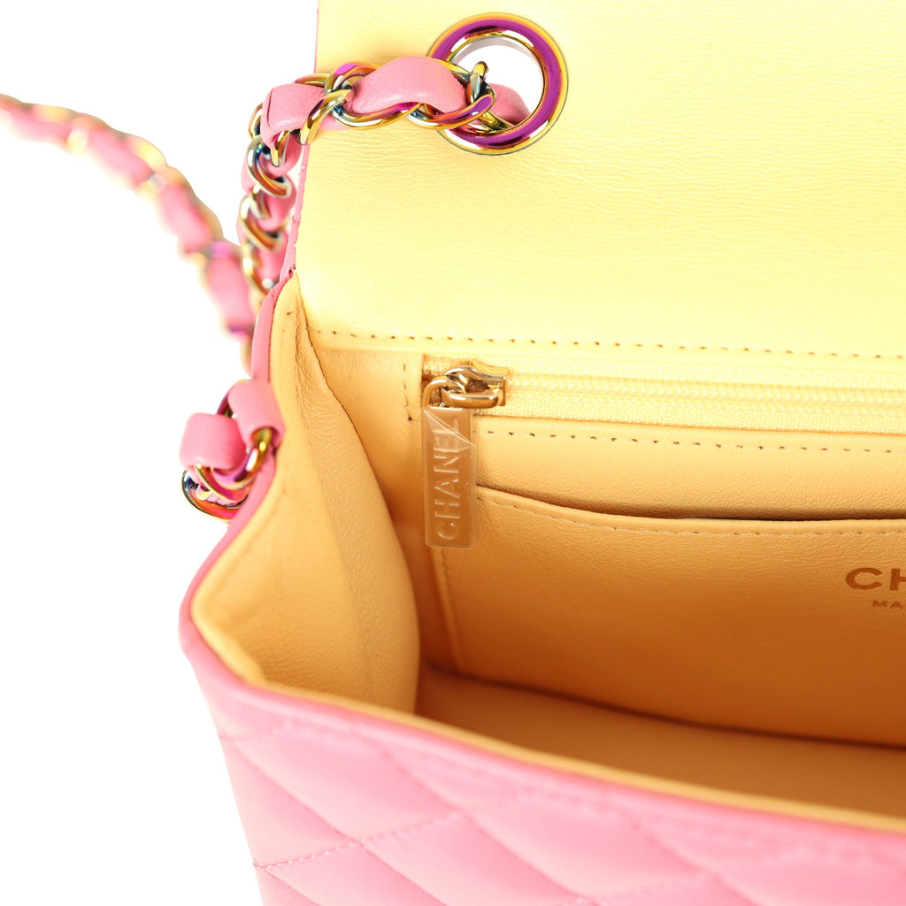 Chanel Mini Classic Rectangular Flap Bag Pink and Yellow Lambskin Iridescent Hardware - Image 11