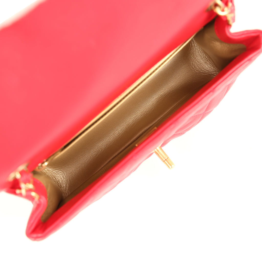 Pre-owned Chanel Mini Pearl Crush Rectangular Flap Bag Red Lambskin Brushed Gold Hardware - Image 10