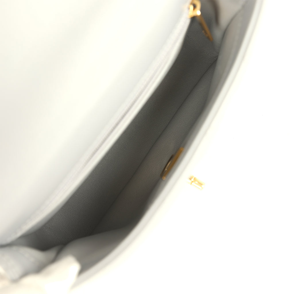 Pre-owned Chanel Mini CC Rectangular Flap Bag with Top Handle Light Grey Lambskin Gold Hardware - Image 9