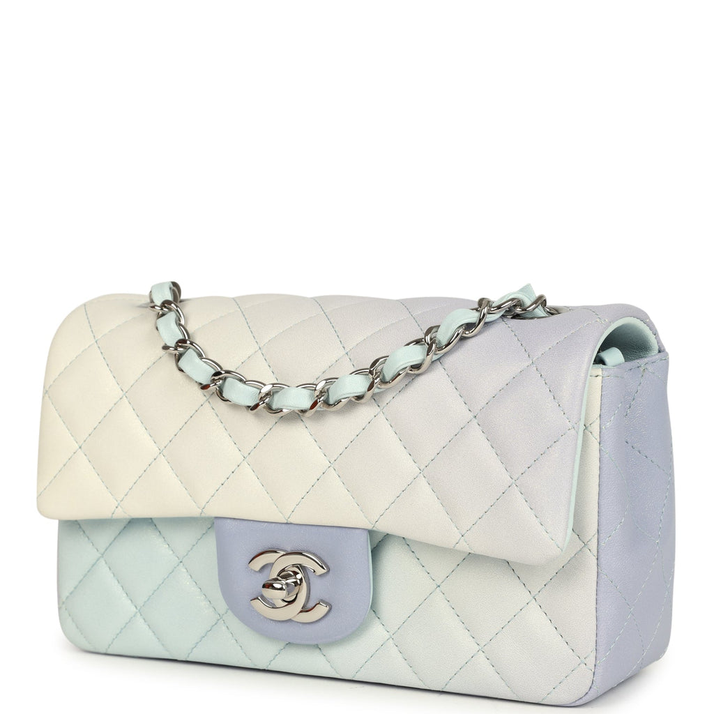Pre-owned Chanel Mini Classic Rectangular Flap Bag Ombre Purple Iridescent Lambskin Silver Hardware - Image 6