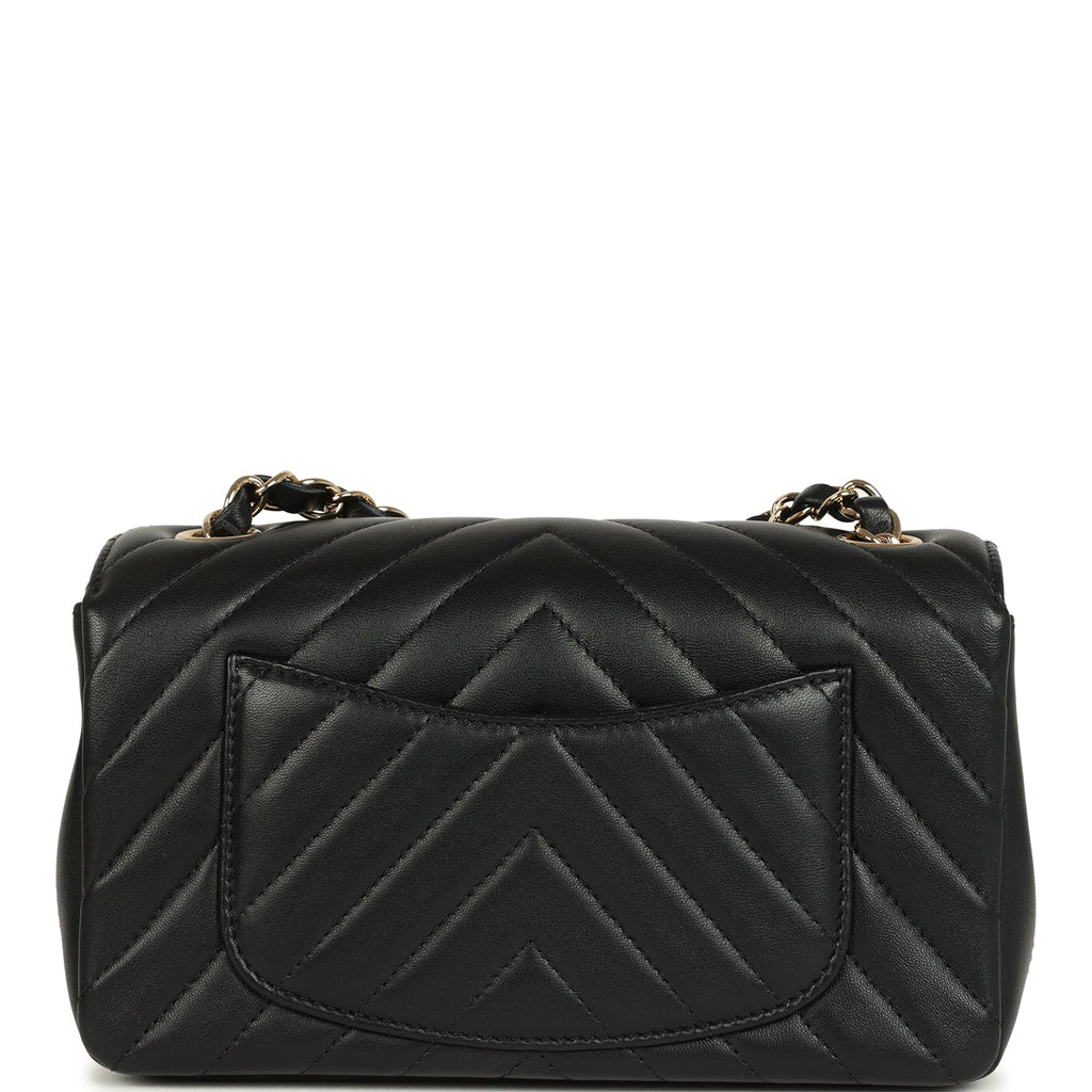 Chanel Mini Chevron Classic Rectangular Flap Bag Black Lambskin Light Gold Hardware - Image 5