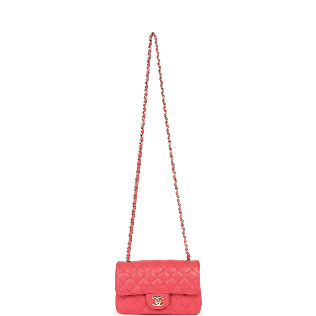 Pre-owned Chanel Mini Classic Rectangular Flap Bag Dark Pink Caviar Light Gold Hardware - Image 8