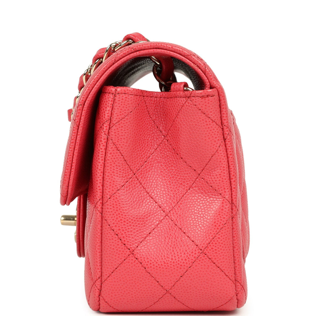 Pre-owned Chanel Mini Classic Rectangular Flap Bag Dark Pink Caviar Light Gold Hardware - Image 4