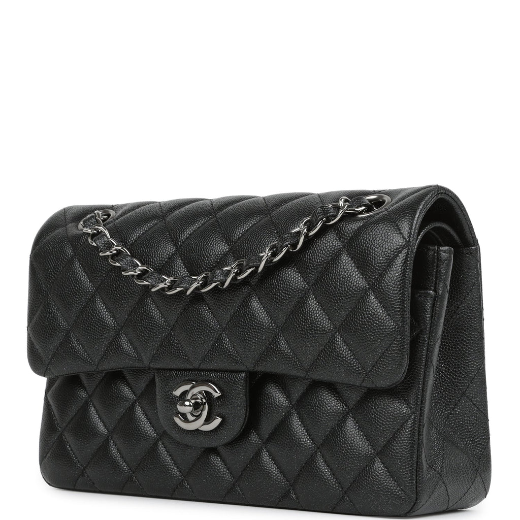 Pre-owned Chanel Small Classic Double Flap Bag Black Iridescent Caviar Ruthenium Hardware - Image 6