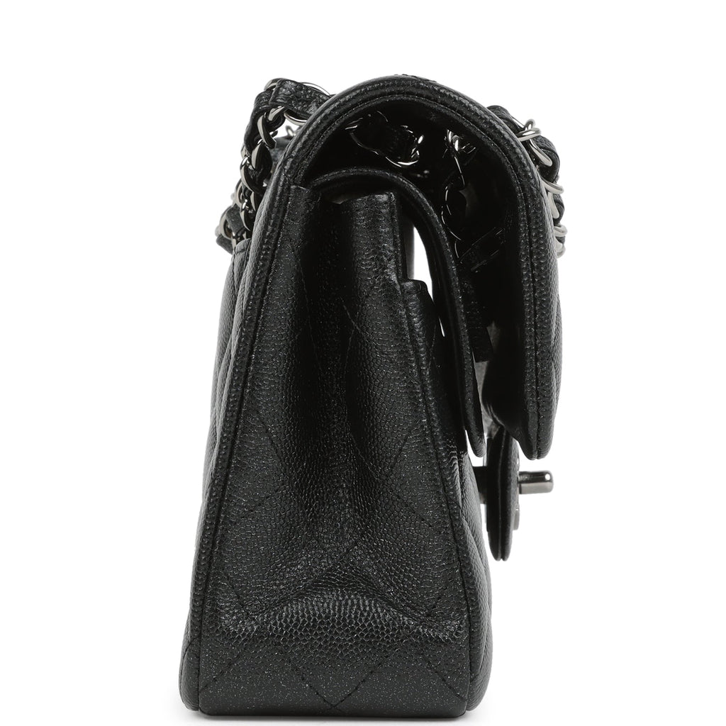 Pre-owned Chanel Small Classic Double Flap Bag Black Iridescent Caviar Ruthenium Hardware - Image 4