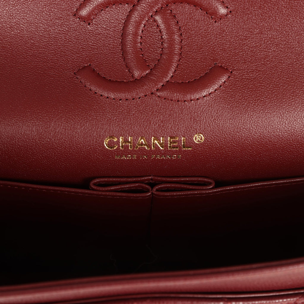 Chanel Small Classic Double Flap Bag Burgundy Shiny Caviar Light Gold Hardware - Image 9