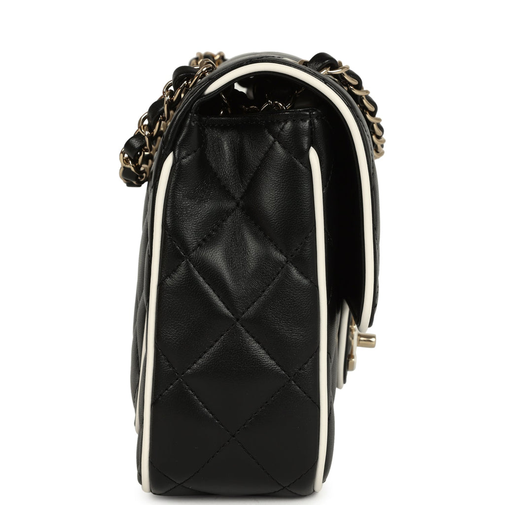 Chanel Small Graphic Frame Flap Bag Black and White Lambskin Light Gold Hardware - Image 4