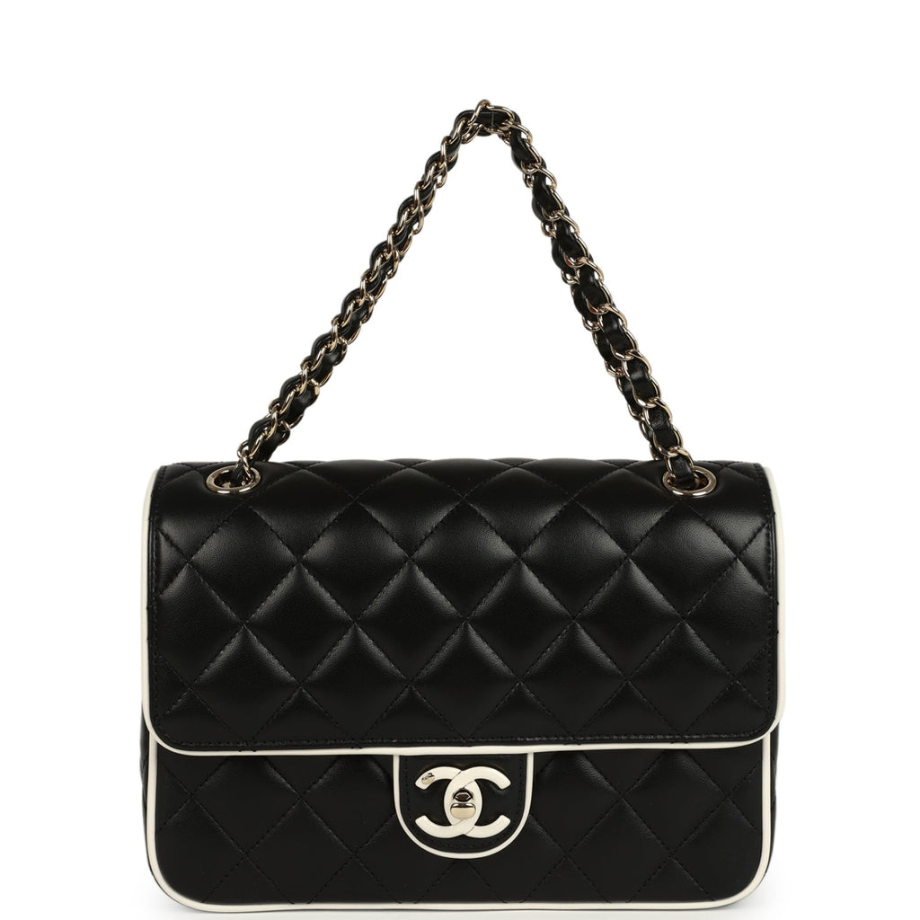 Chanel Small Graphic Frame Flap Bag Black and White Lambskin Light Gold Hardware - Image 8