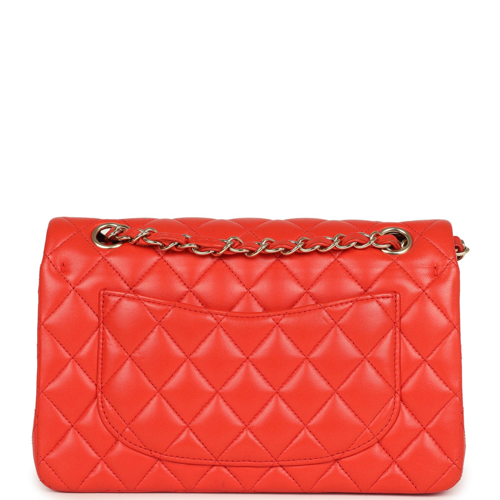 Pre-owned Chanel Small Classic Double Flap Bag Red Lambskin Light Gold Hardware - Image 5