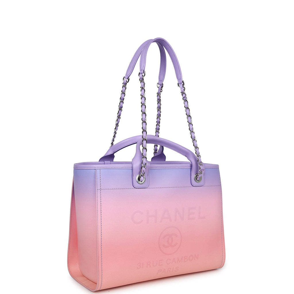 Chanel Small Deauville Shopping Tote Pink and Purple Ombre Calfskin Silver Hardware - Image 3