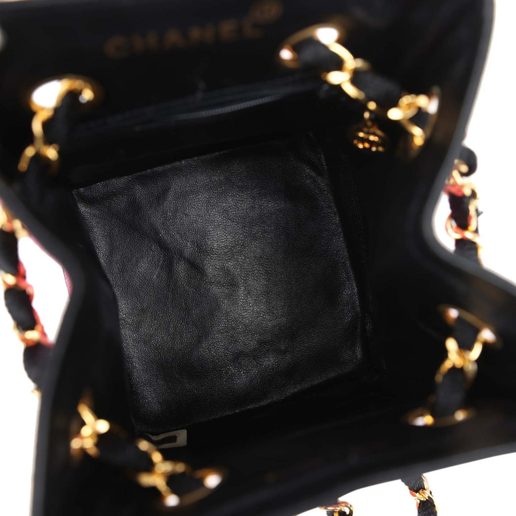 Vintage Chanel Set of Two Mini Bucket Bag & Oval Handbag Pink and Black Raffia Gold Hardware - Image 9