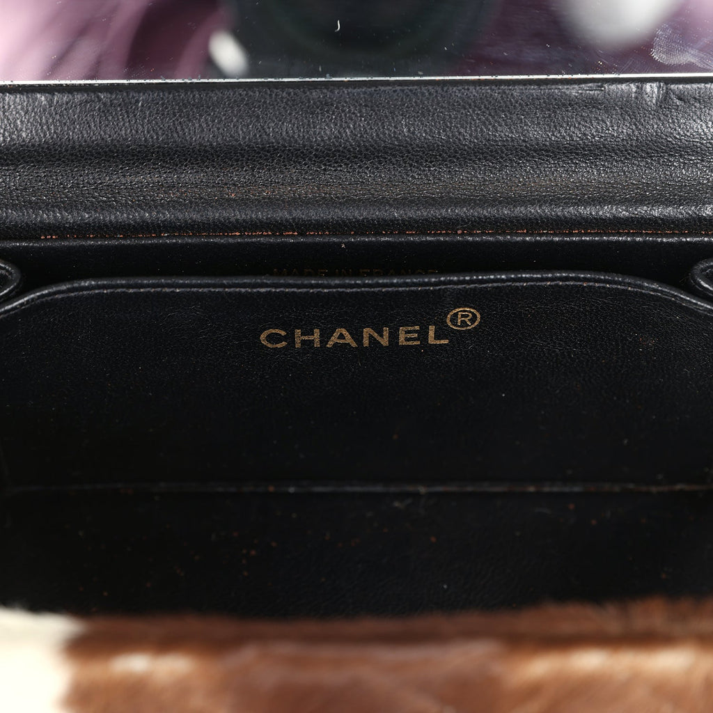 Vintage Chanel Rectangular Vanity Box Brown and White Cow Print Pony Hair Antique Gold Hardware - Image 10