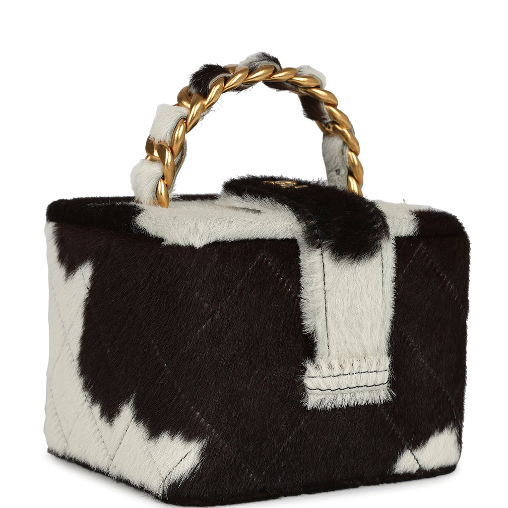 Vintage Chanel Square Vanity Box Brown and White Cow Print Pony Hair Antique Gold Hardware - Image 3