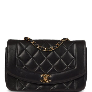 Vintage Chanel Small Diana Flap Bag Black Lambskin Gold Hardware
