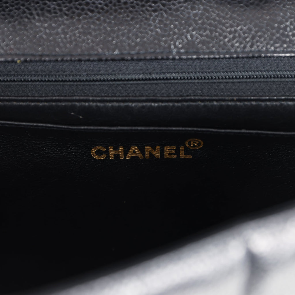 Vintage Chanel Jumbo Classic Mademoiselle Vertical Flap Black Caviar Gold Hardware - Image 10