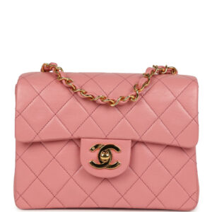 Vintage Chanel Mini Square Flap Dark Pink Lambskin Gold Hardware