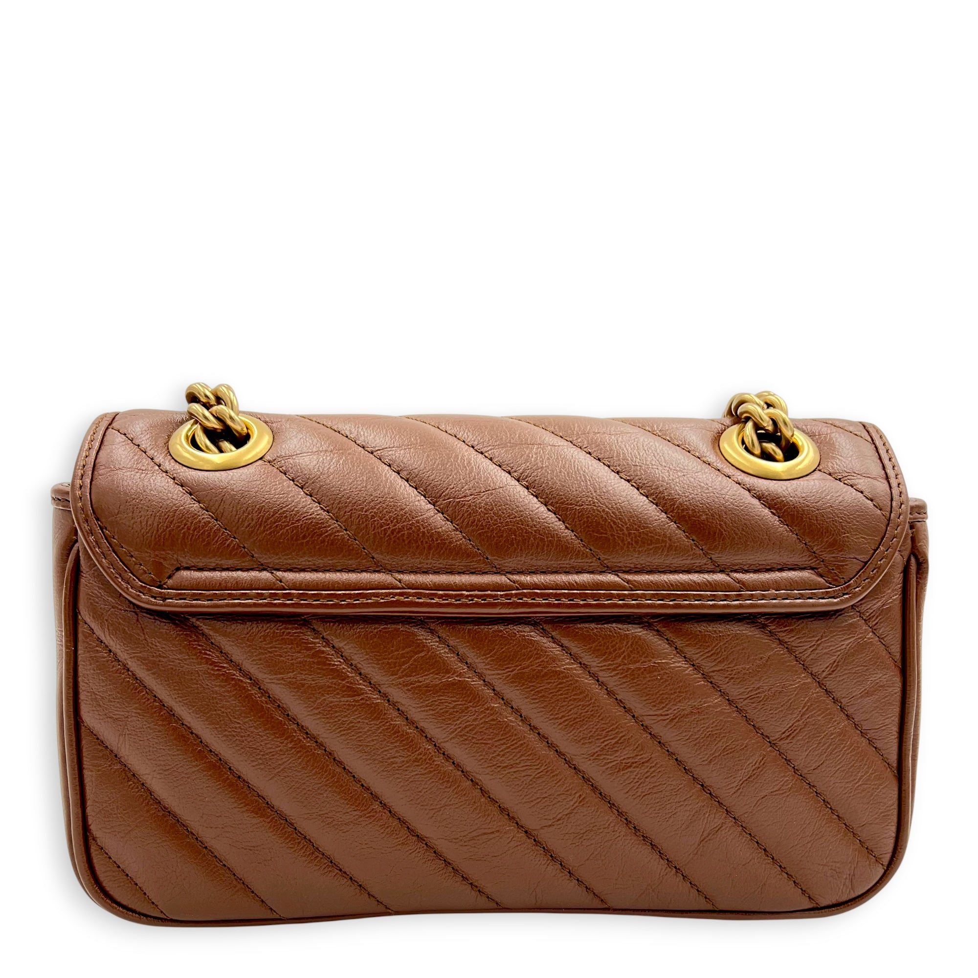 GG Marmont Mini Brown Shoulder Bag in Calfskin, Gold hardware - Image 3