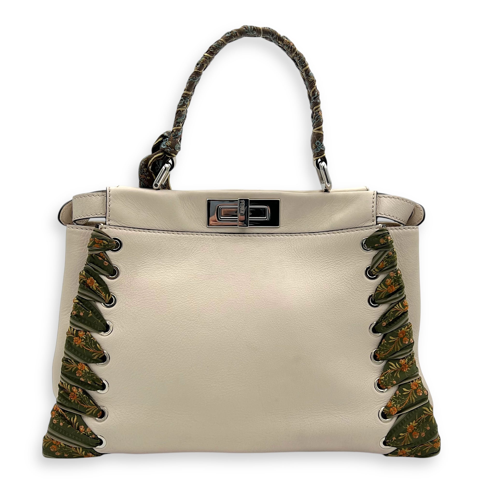 Peekaboo Medium Beige Top Handle Bag in Nappa Leather, Silver hardware - Image 3
