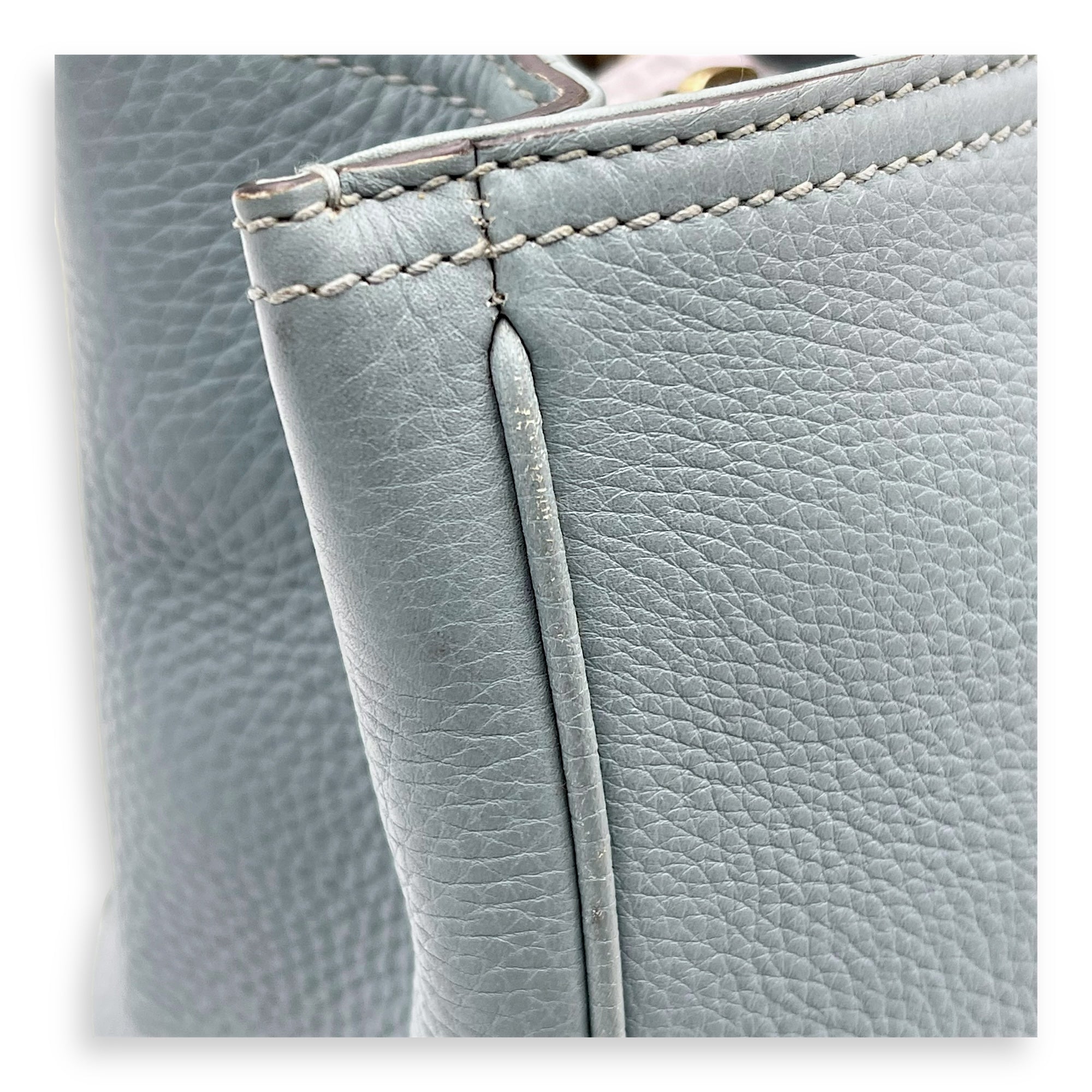 Bamboo Top Handle Bag Blue in Calfskin, Gold hardware - Image 11