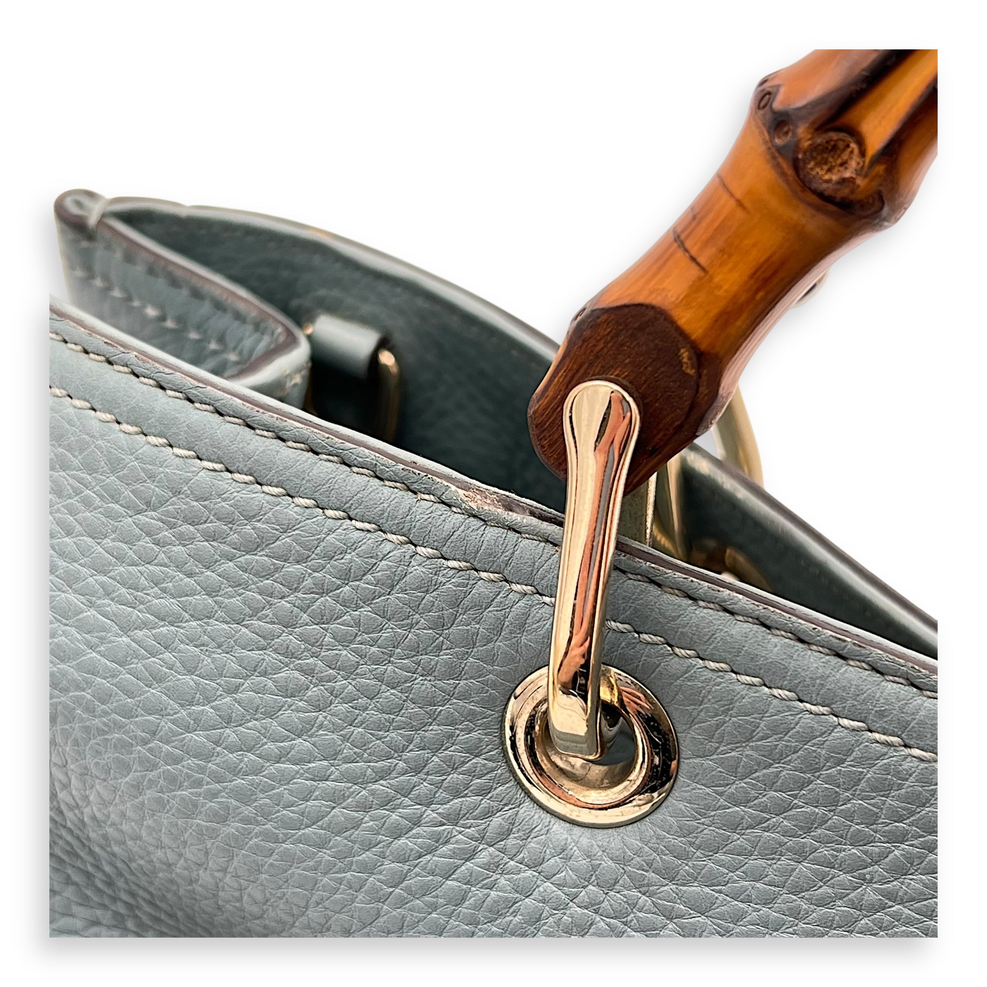 Bamboo Top Handle Bag Blue in Calfskin, Gold hardware - Image 13