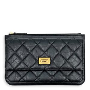 2.55 Shoulder Bag Black in Calfskin, Gold hardware