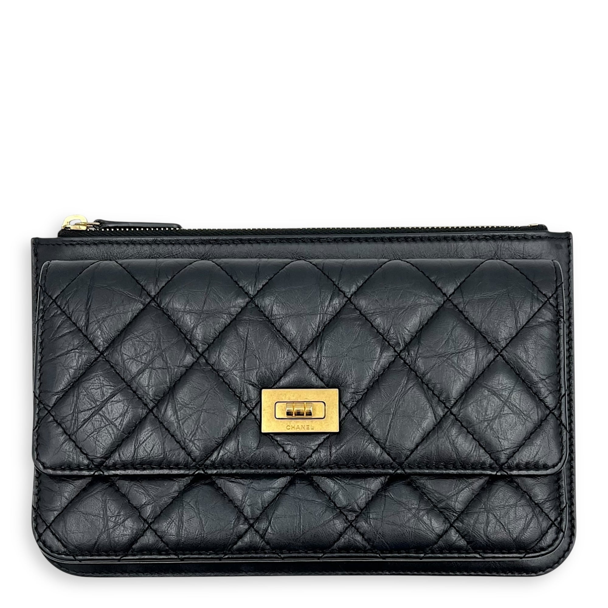 2.55 Shoulder Bag Black in Calfskin, Gold hardware