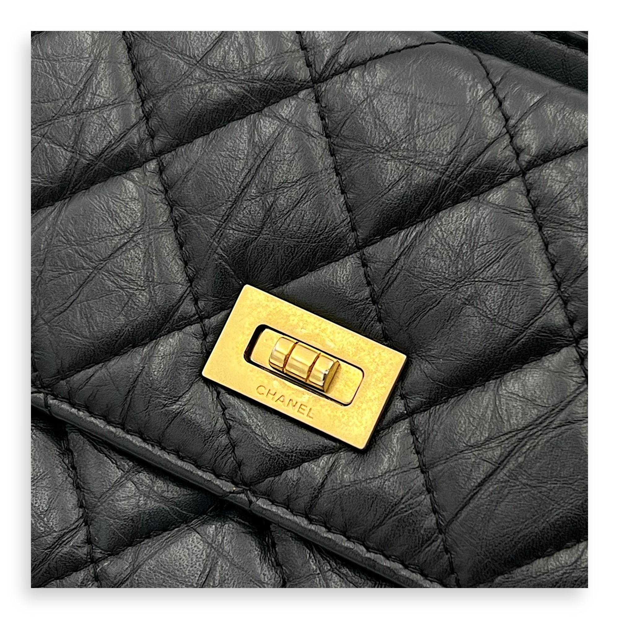 2.55 Shoulder Bag Black in Calfskin, Gold hardware - Image 7