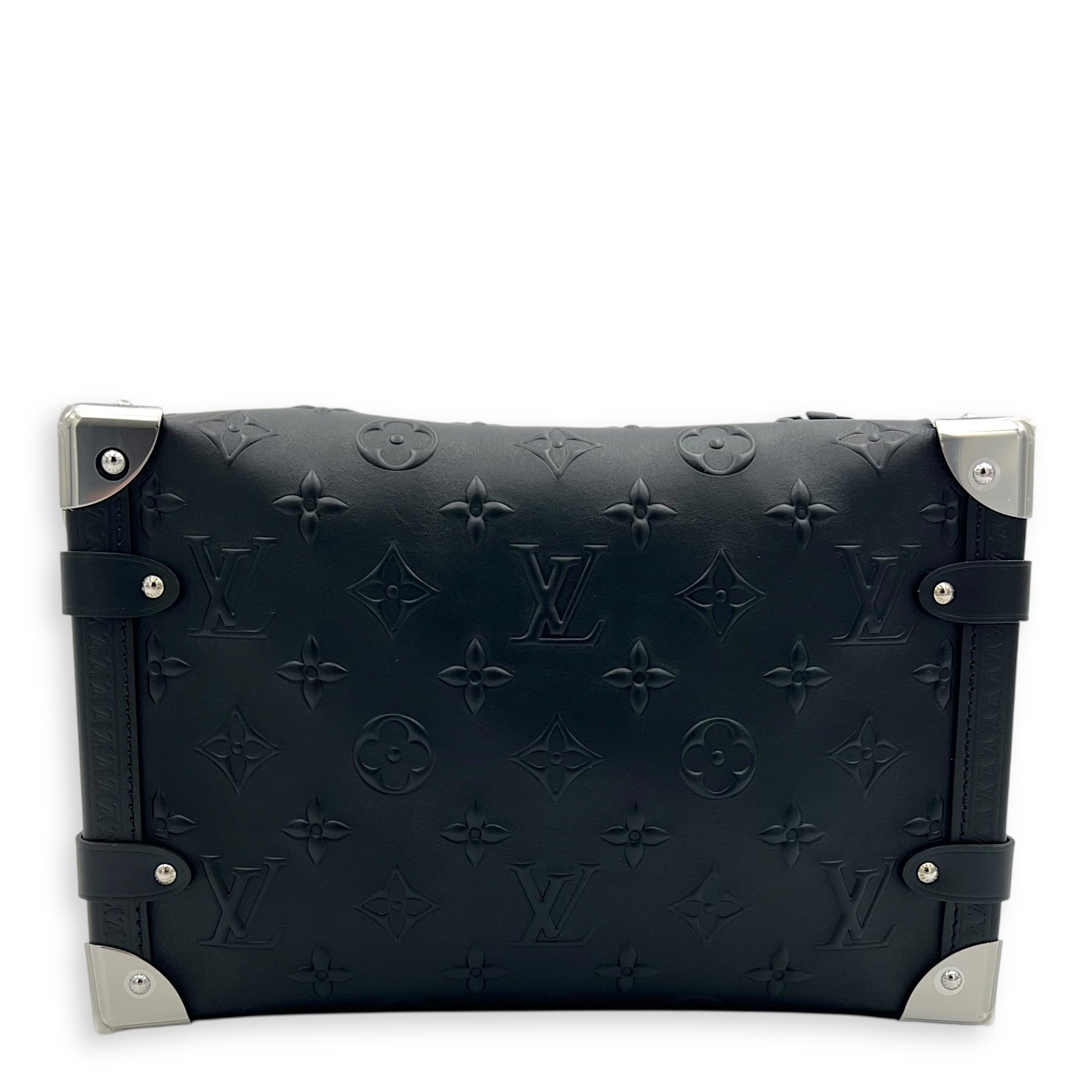 Side Trunk Black Crossbody Bag in Calfskin, Silver hardware - Image 3