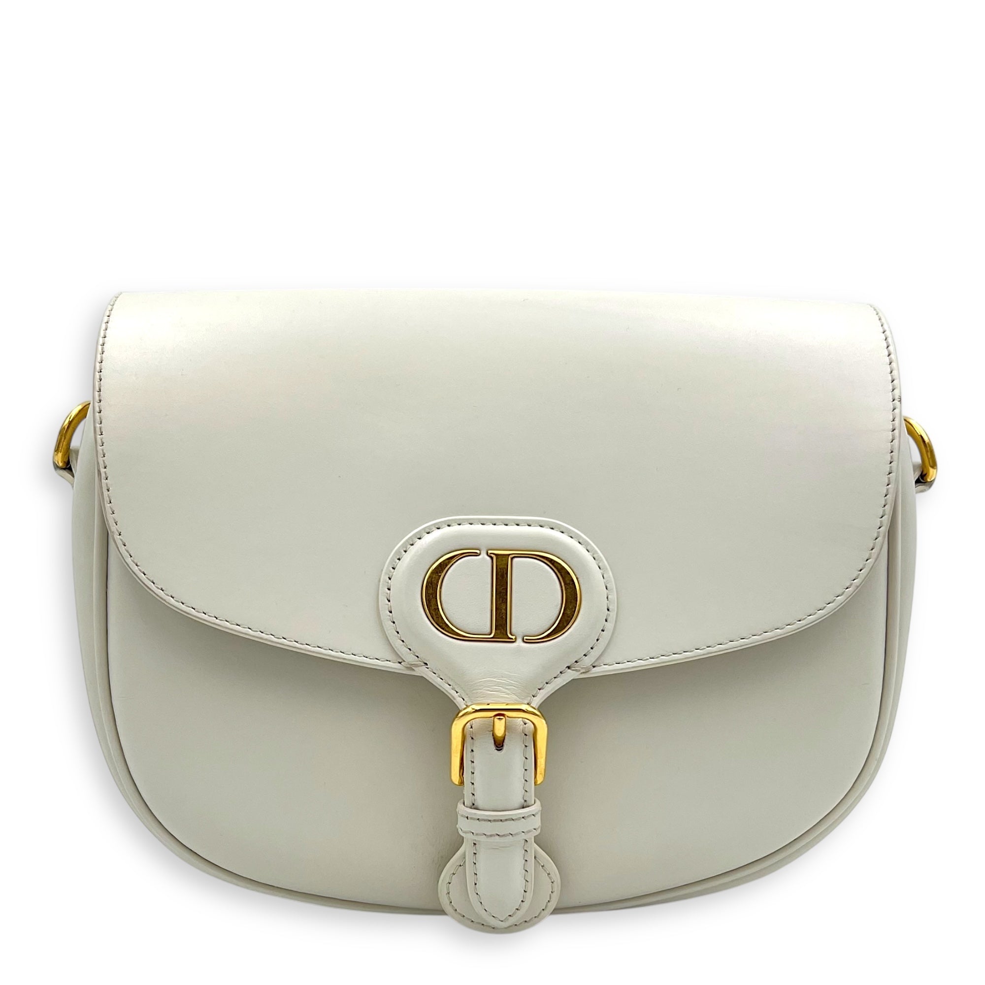 Bobby Medium White Crossbody Bag in Calfskin, Gold hardware