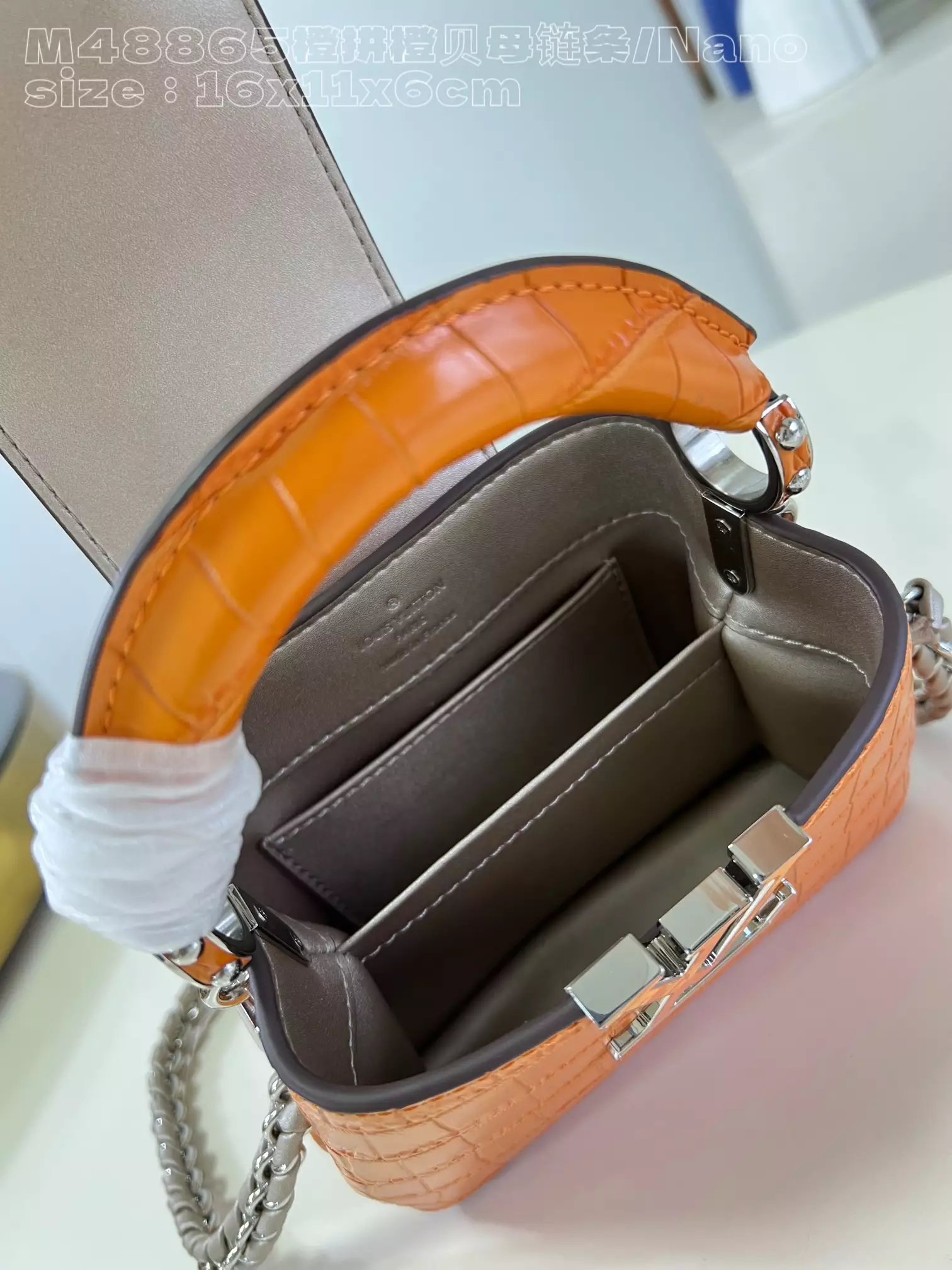 Capucines Nano Crocodilian Brillant Corail Leather - Repbags.ru - Image 10