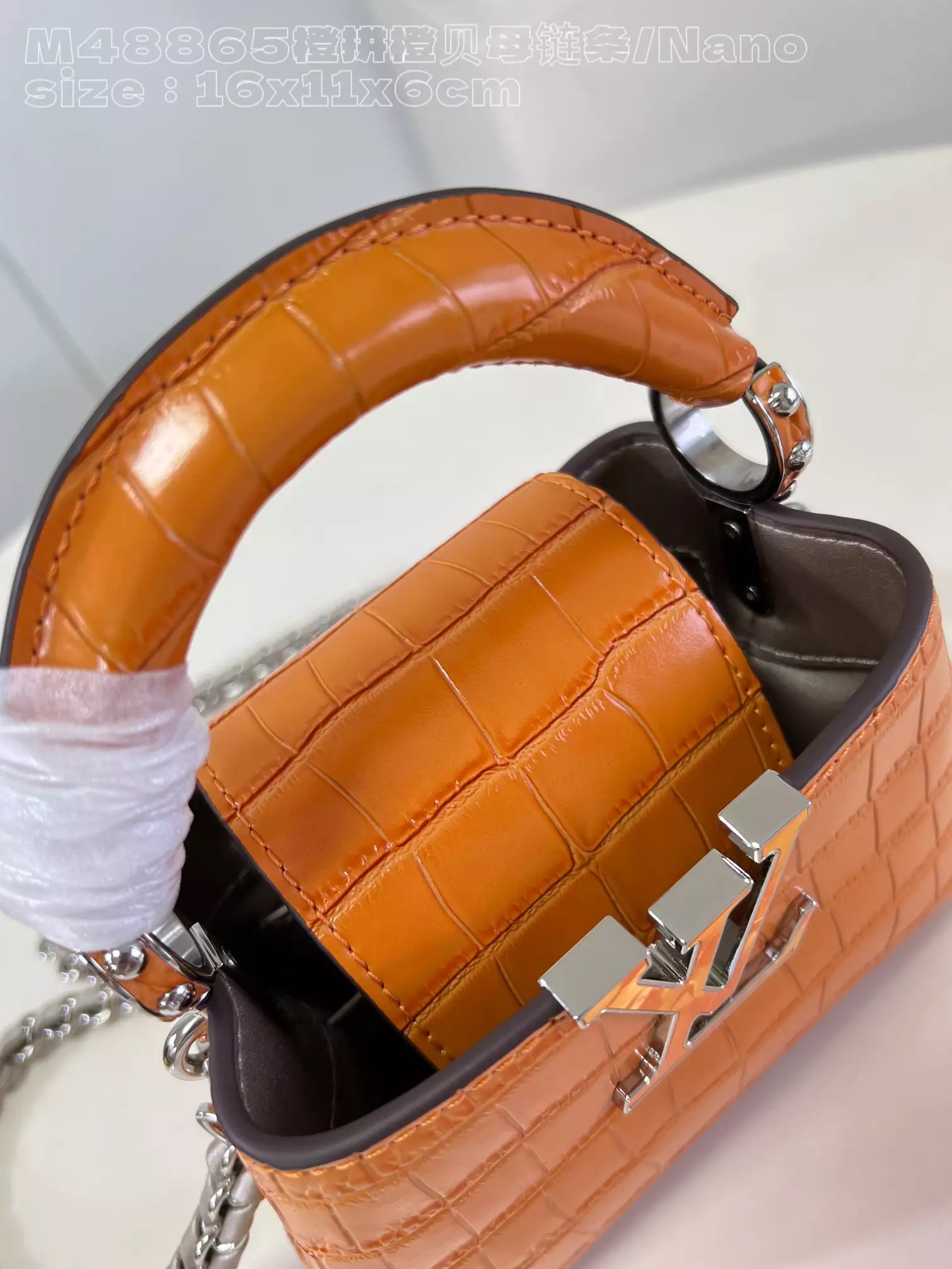 Capucines Nano Crocodilian Brillant Corail Leather - Repbags.ru - Image 8