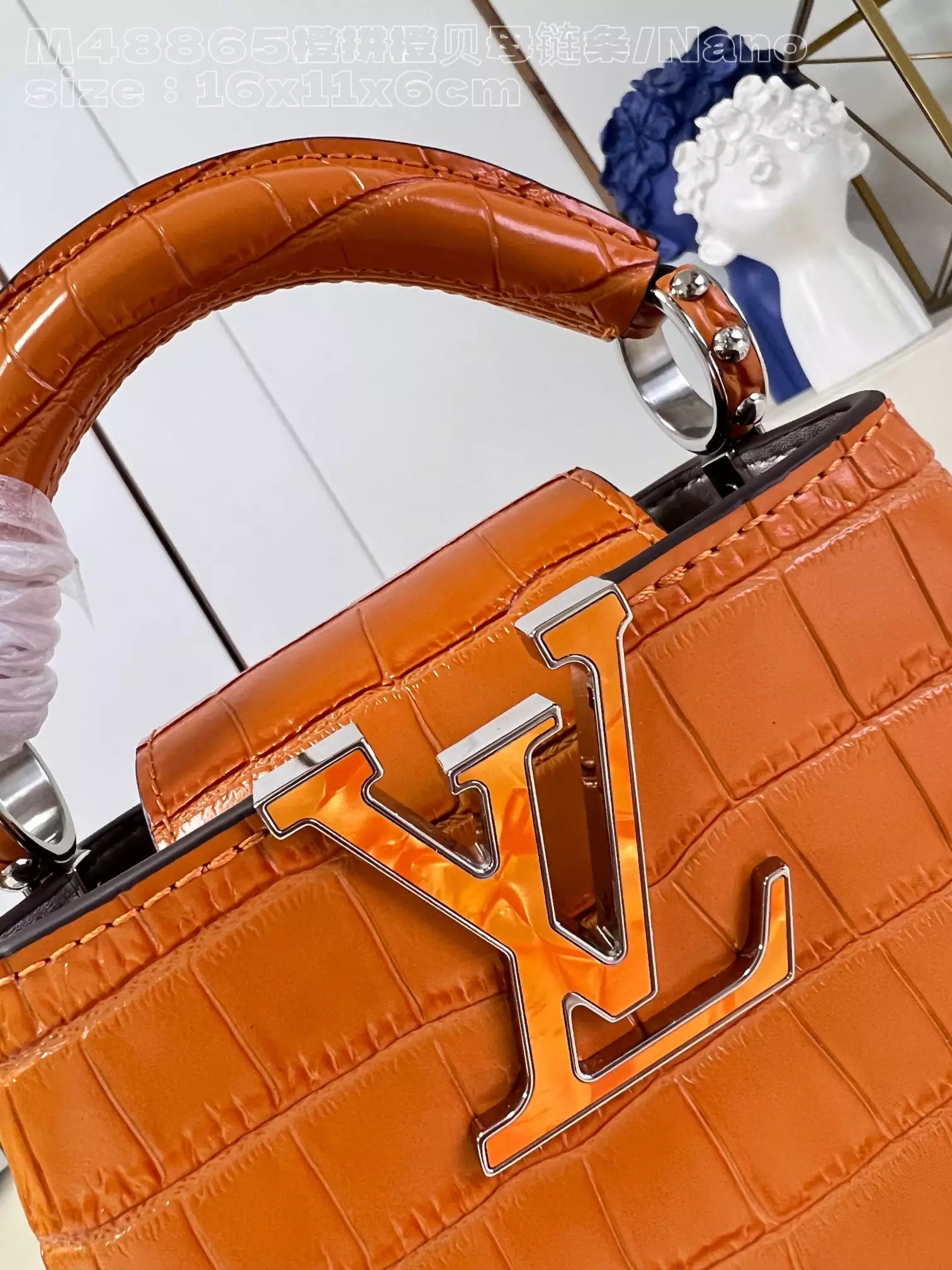 Capucines Nano Crocodilian Brillant Corail Leather - Repbags.ru - Image 7