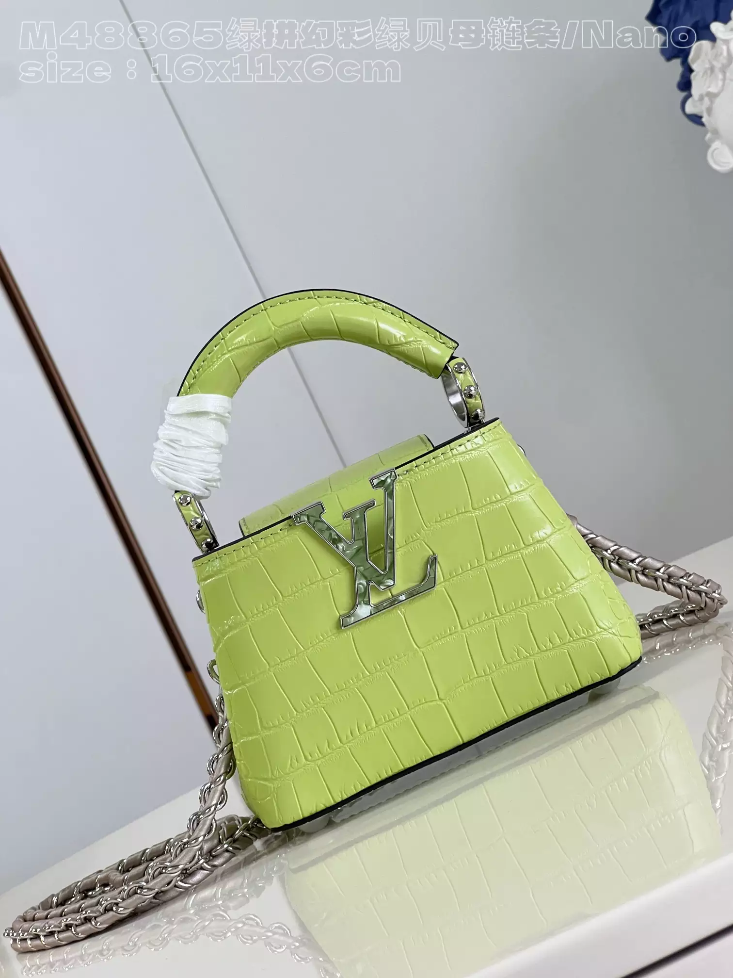 Capucines Nano Crocodilian Brillant Lime Leather - Repbags.ru - Image 3